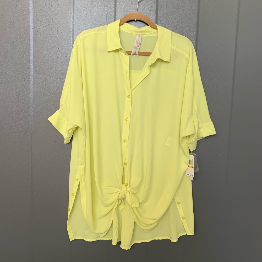 Melissa Mccarthy seven7 neon green button blouse M